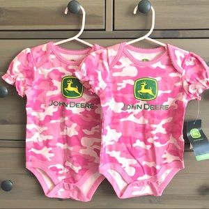 2 John Deere Pink Camo Onesies 6/9 mos- Twins